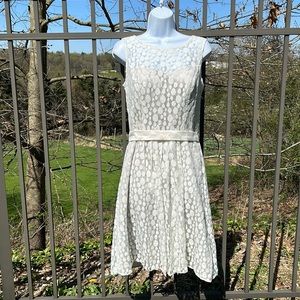 After Six Polka Dot Ivory Lace over Taupe Summer Dress Size 10